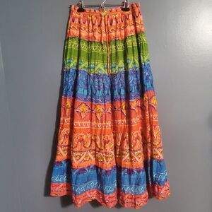 Jane Ashley Tiered Maxi Skirt 100% Cotton Bright Colors Size M